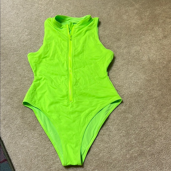 Skims One Piece Zip-up Neon Green Swimsuit